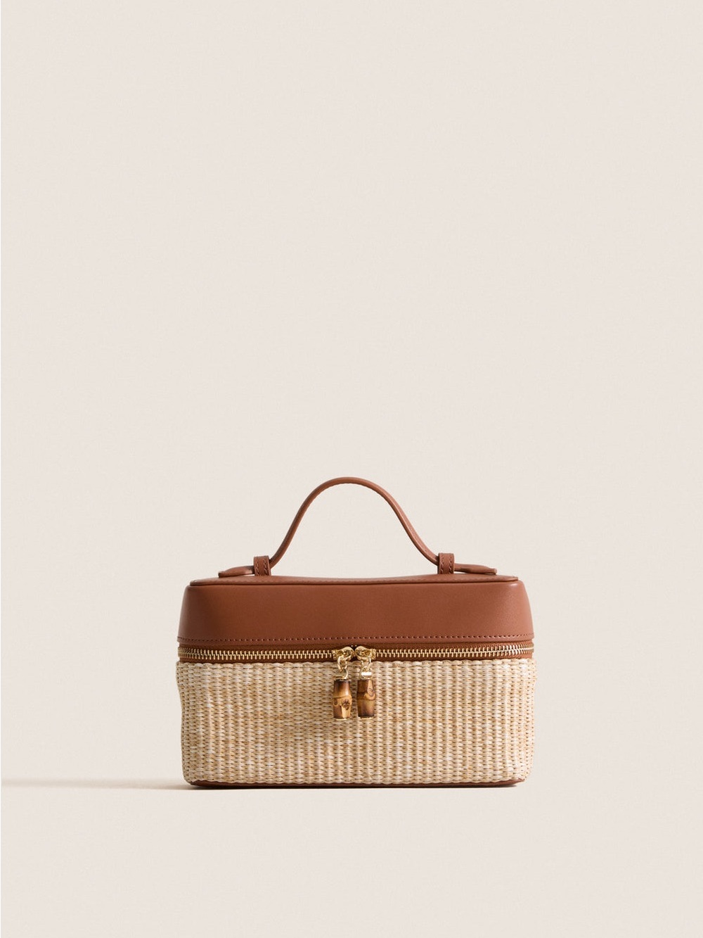 Tuckernuck Woven Cosmetic Case with Brown Leather Trim